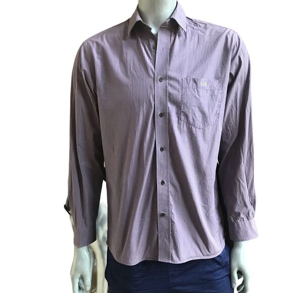 Lacoste Classic Fit Purple Green Striped Cotton Button Down Shirt Men's 42 (L) - Picture 1 of 8